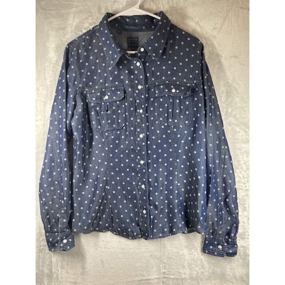 Guess polka dot button down top. The Natalie top. Size LARGE Guess LA EUC